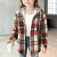 thumbnail image 2 of Girls Flannel Fall Clothes For Kids Girls Flannel Plaid Button Down Top with Pockets Long Sleeve Hooded Jackets Length Below Hip Circumference, 2 of 5