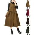 thumbnail image 1 of QATAINLAV Alléger Ventes du Jour Robe Débardeur en Velours Côtelé pour Femme à Boutons Décontractée Col Rond Sans Manches Robes Chasubles au-Dessus du Genou Longue Robe Salopette avec Poches Kaki TG, 1 of 5
