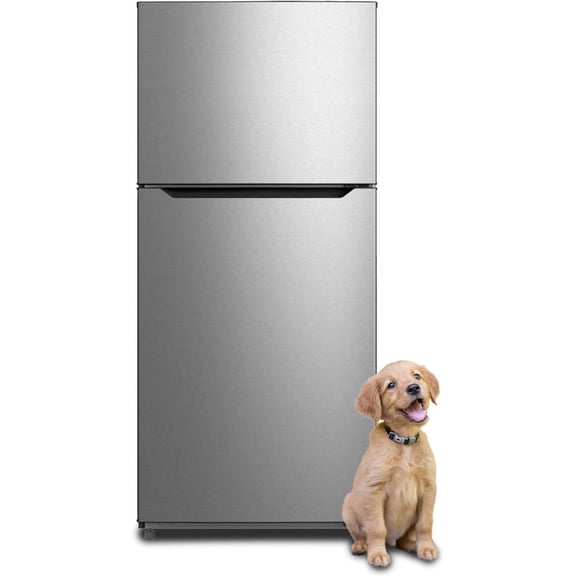 SMAD 13.9 Cu ft Top Freezer Refrigerator, Full Size 28 in.W Frost Free LED Light, Reversible Door, Stainless Steel