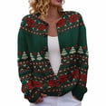 thumbnail image 2 of Plus Size Women's Christmas Santa & Tree Embroidered Cardigan Long Sleeve Round Neck Button Down Knit Sweater For Holiday Season, 2 of 6