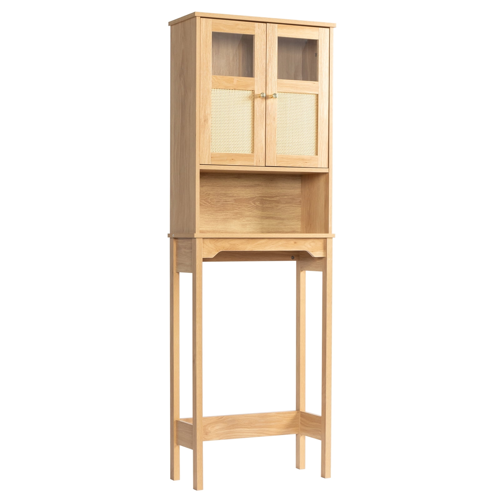 Ktaxon Over the Toilet Bathroom Storage Cabinet  with 2 Doors & 3 Storage Shelves Space Saver, Rattan
