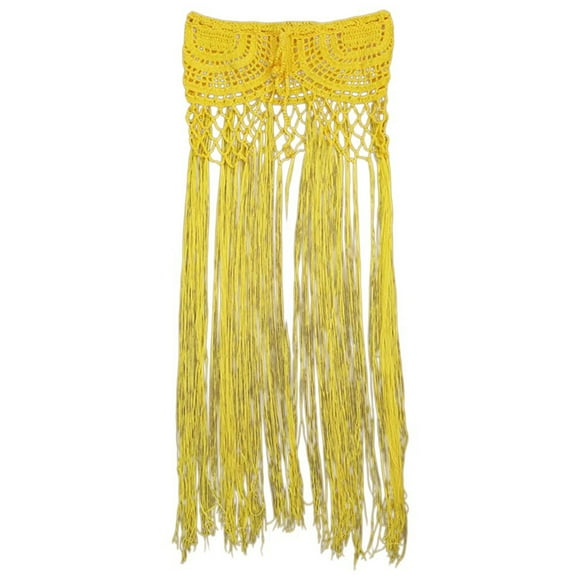 Hand Knitted Long Tassels Beach Dress Hollowed Beach Coverup Skirt See Through Crochet Swimwears Wrap for Beach Parties