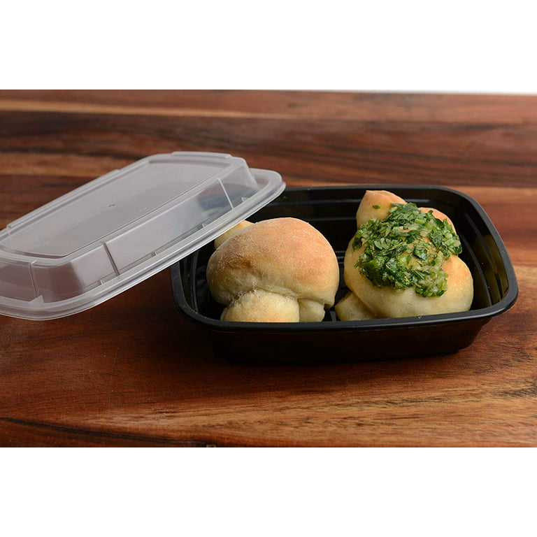 black rectangular 5 compartment microwavable lunch