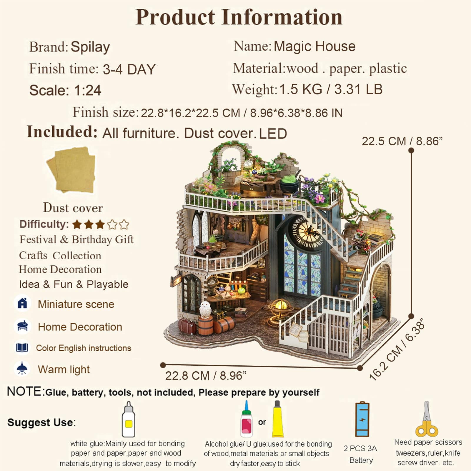 MOJINO Book Nook Kits for Adults- DIY Miniature House 3D Puzzle Bookends for Adults and Teens, Tiny House Bookshelf Insert Decor & Christmas/Birthday Gift (magic house)