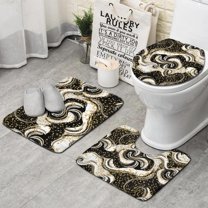 Black Marble Gold Dot Pattern Bathroom Rugs Sets 3 Piece,Toilet Cover Set,Absorbent Non Slip Bathroom Mats Sets with U-Shaped Contour Rug Toilet Rug Set