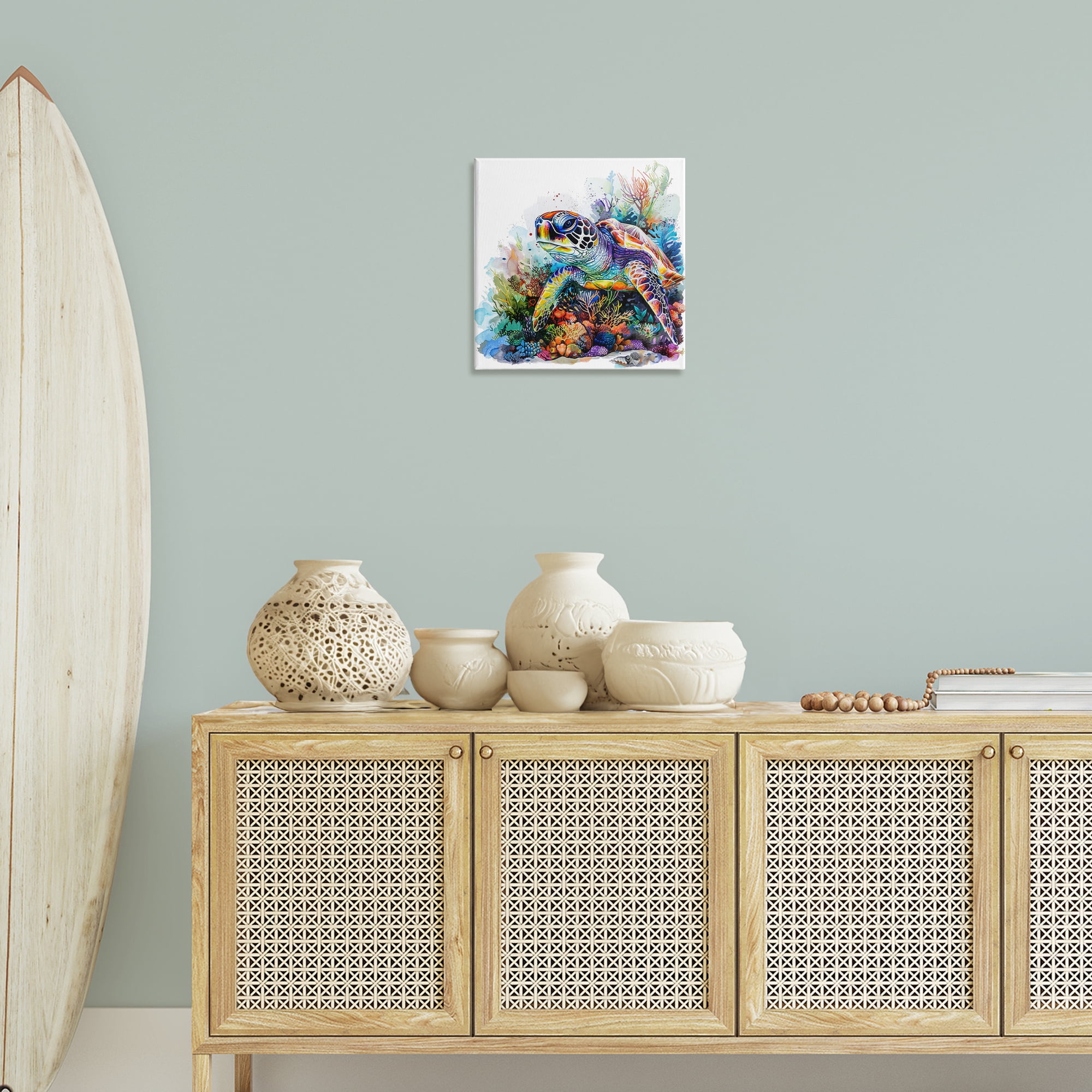 Stupell Industries Aquatic Sea Turtle Animals Painting Wrapped Canvas Art Print Wall Art, 17 x 17