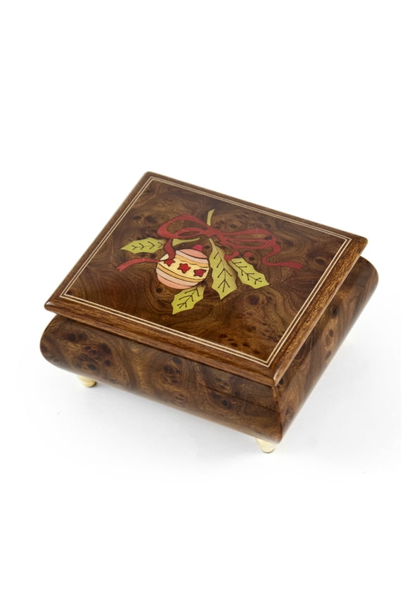 Handcrafted 18 Note Sorrento Music Box with Christmas Theme Wood Inlay of a Christmas Ornament - I Want To Hold Your Hand (The Beatles)