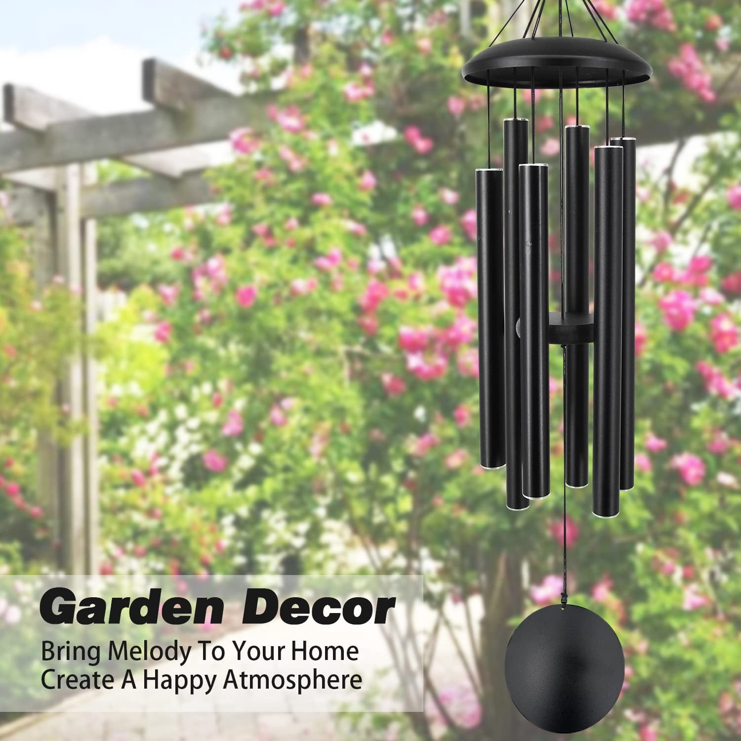 Outdoor Memorial Wind Chimes  36 In With 6 Heavy Tubes Deep Tone For Garden Hanging Decor Sympathy Gifts. Black
