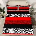 thumbnail image 2 of Manfei Zebra Cheetah Print Twin Sheet Sets, Geometric Stripe Twin Fitted Sheet, Red White Black Aesthetic Flat Sheet for Girls, Lightweight Room Decor 3-Piece, 2 of 7