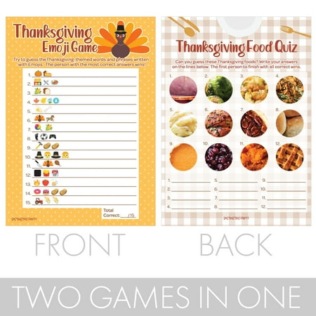 Thanksgiving Game Bundle - Emoji Guessing Game and Thanksgiving Food Quiz - 25 Dual-Sided Game Cards - Distinctivs