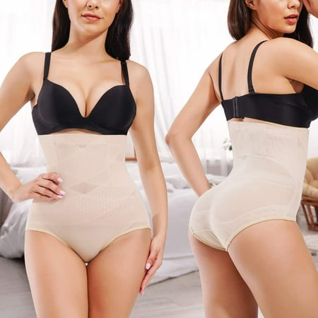 

Nebility Shapewear for Women Waist Trainer Tummy Control Butt Lifter Panties Hi-waist Short Stomach Body Shaper Cincher Girdle(Beige M）