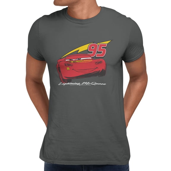 Disney Pixar Cars Classic Lightning McQueen Men's T Shirt (Charcoal, S-XXXL)