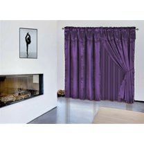 1 Set Nada Purple color Luxury Faux Jacquard Floral Design Panel, Rod Pocket Window Curtain total wide 120" inches Set Attached Valance, Panel, And Sheer 8 piece