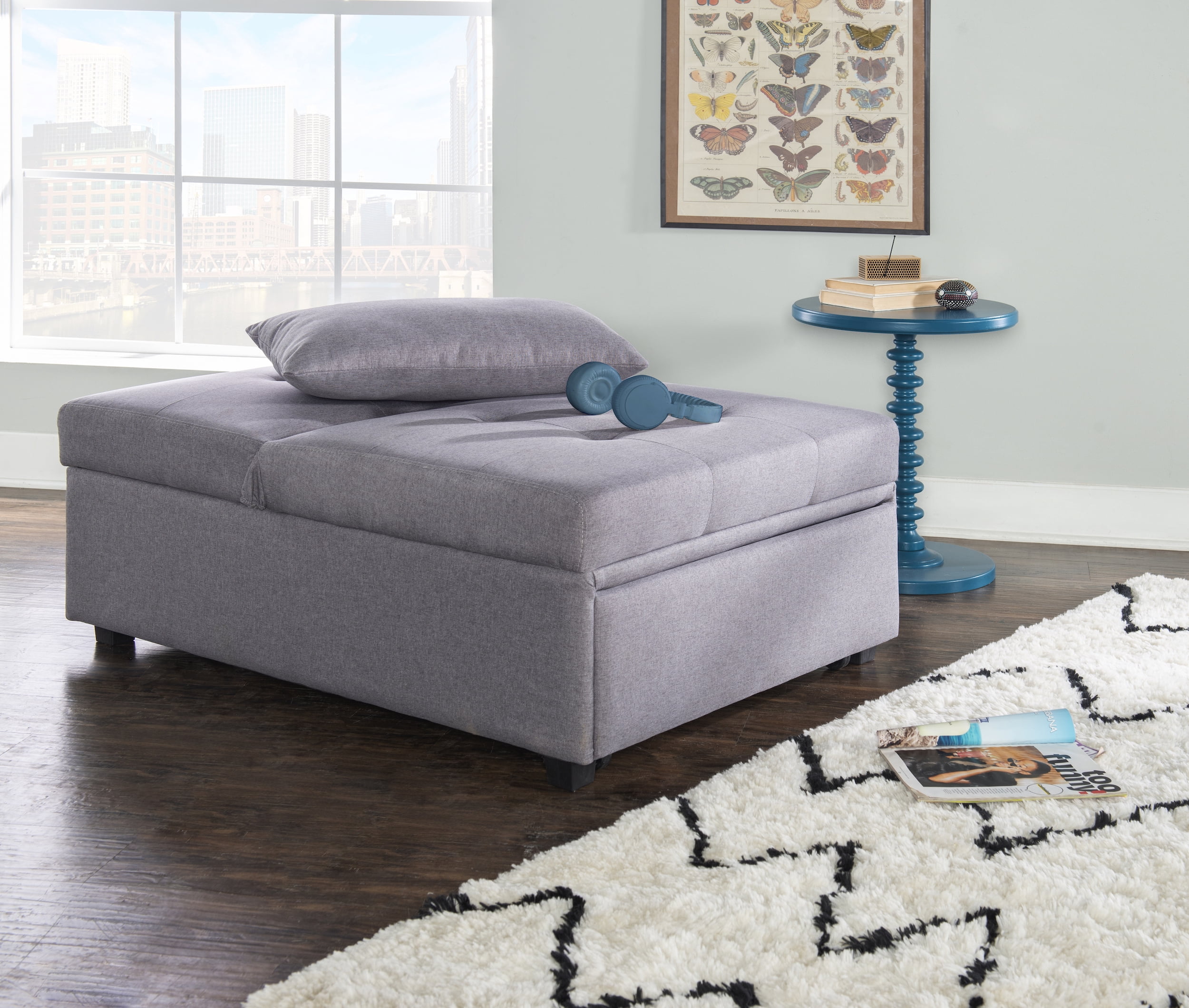 Simonson Space Saving Convertible Twin Bed, Lounge Chair, or Ottoman, Gray