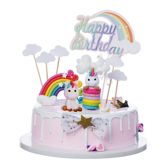 Vanvene Reusable Colorful Rainbow Unicorn Cake Topper Set for Unicorn Party Supplies,Rainbow Unicorn Cake Decorations for Girls,Birthday party, Wedding & Baby Shower - -