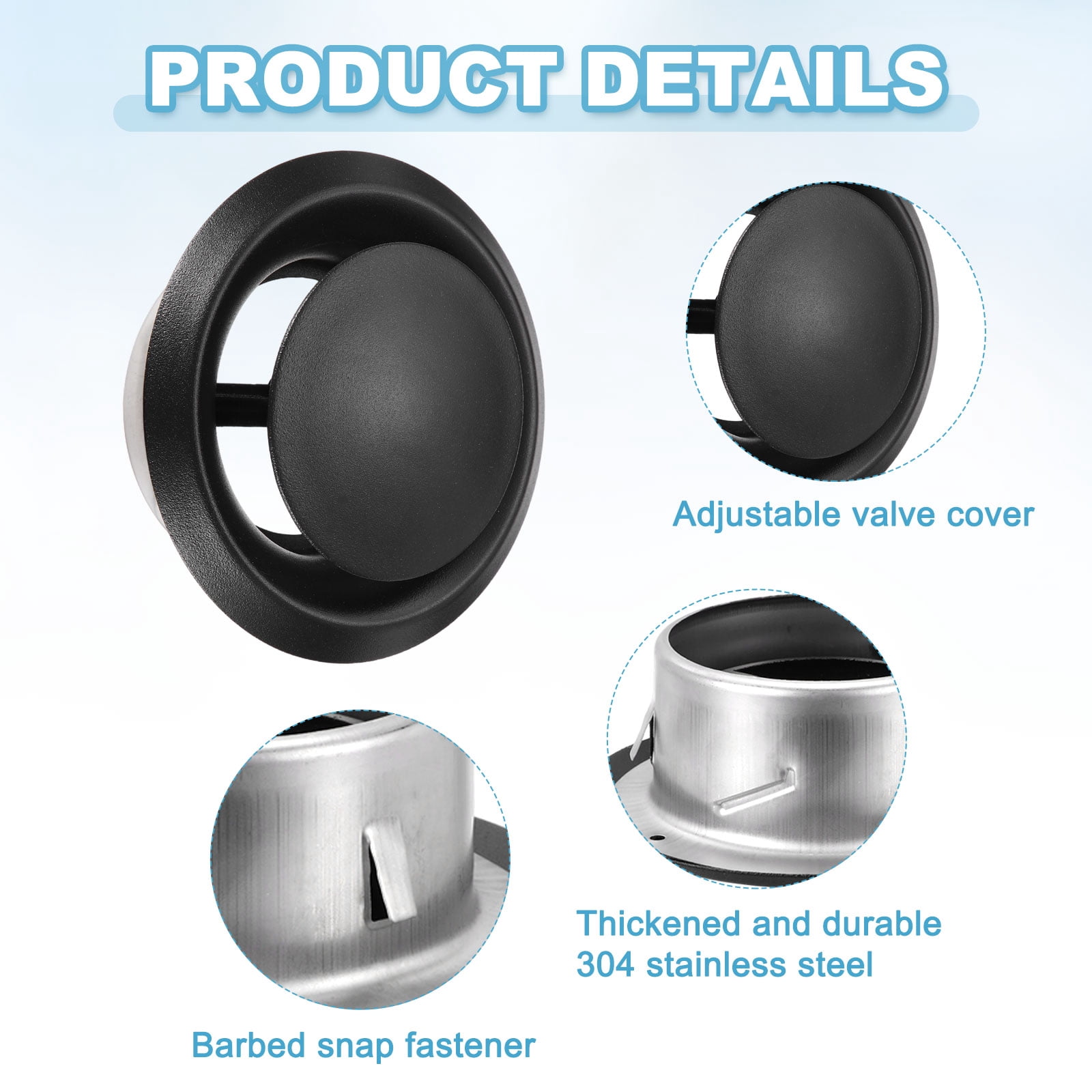 Uxcell 1Set 4 Inch Round Ceiling Diffuser, 304 Stainless Steel Adjustable Wall Air Vent Diffuser Vent Duct Cover Exhaust Supply for Kitchen Bathroom Garage, Black