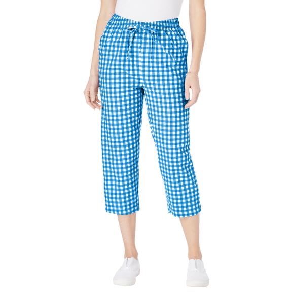 Woman Within Plus Size Seersucker Pull-On Elastic-Waist Capri Pants