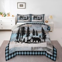 Castle Fairy Safari Bear Bedding Comforter Set 2pcs for Boys Girls,Jungle Animal Wildlife Twin Comforter Sets Microfiber,Vintage Cabin Aesthetic Breathable Bedding Set,Super Cozy Room Decor