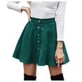 thumbnail image 1 of Women's High Waist Button Front Corduroy Flare Lattice Printed A Line Short Mini Skirt, 1 of 5