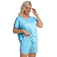 thumbnail image 6 of DAKIMOE Womens Silk Stain Pajamas Set Short Sleeve Soft Sleepwear Top With Shorts Set PJ Loungewear, Dark Green, XL, 6 of 8