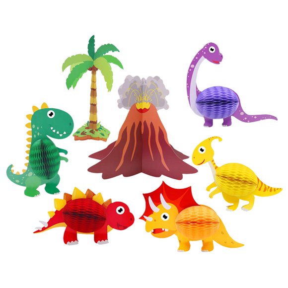 7 piezas de centro de mesa de papel con forma de panal de abeja para fiesta con temática de dinosaurios, decoración de mesa para fiesta de cumpleaños, suministros de papel con forma de panal de abej