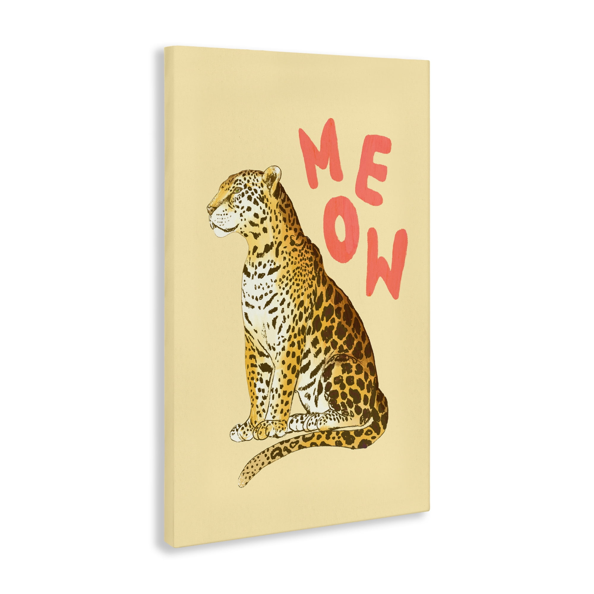 Stupell Industries Meow Leopard on Yellow Canvas Wall Art, design by Florentina Dolci