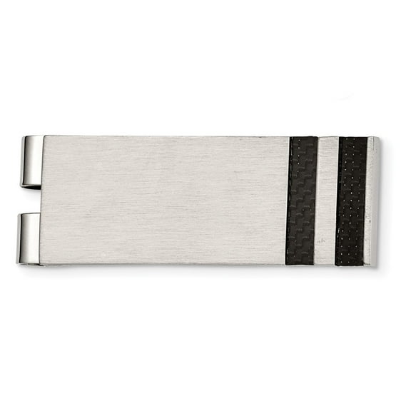 Stainless Steel Brushed Engravable Black Carbon Fiber Money Clip Measures 41x18mm Wide Jewelry for Men