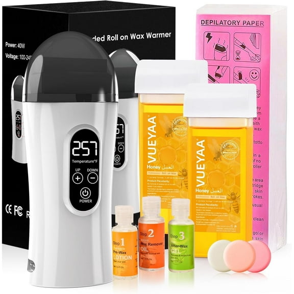 VUEYAA Hair Removal Waxing Kit, Wax Roller, Upgrade Digital Wax Warmer Kit, for All Skin Type