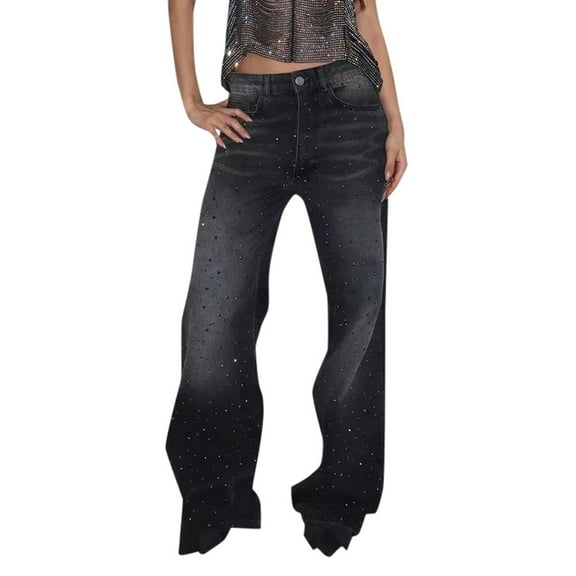 Women's Distressed Wide Leg Jeans Retro Low Rise Loose Fit Casual Fashion Denim Pants Comfortable Stretch Style