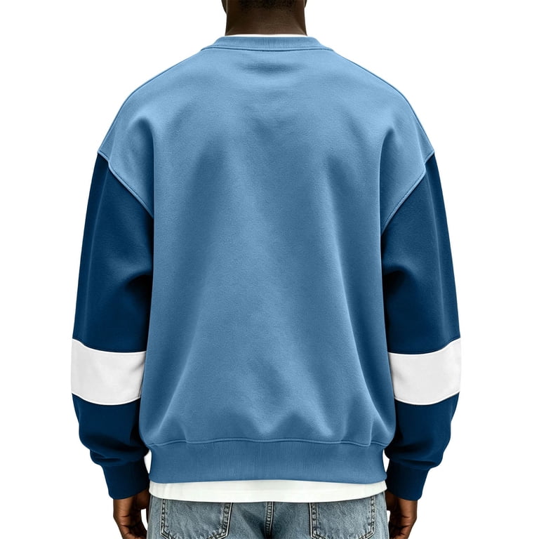 Colorblock Crew Neck QIYAGBSA Men Crew Neck Sweatshirt Colorblock Sleeves Drop Shoulder ...