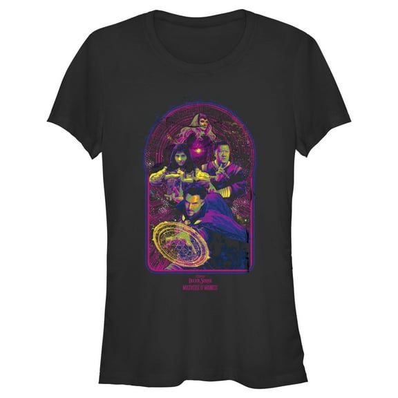 Junior's Marvel Doctor Strange in the Multiverse of Madness Neon Group Shot  Graphic Tee Black 2X Large