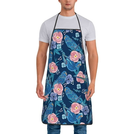 

Adjustable Bib Apron - Classic Blue Cute Parrot Flower Waterdrop Resistant Cooking Apron Kitchen Aprons for Men Women