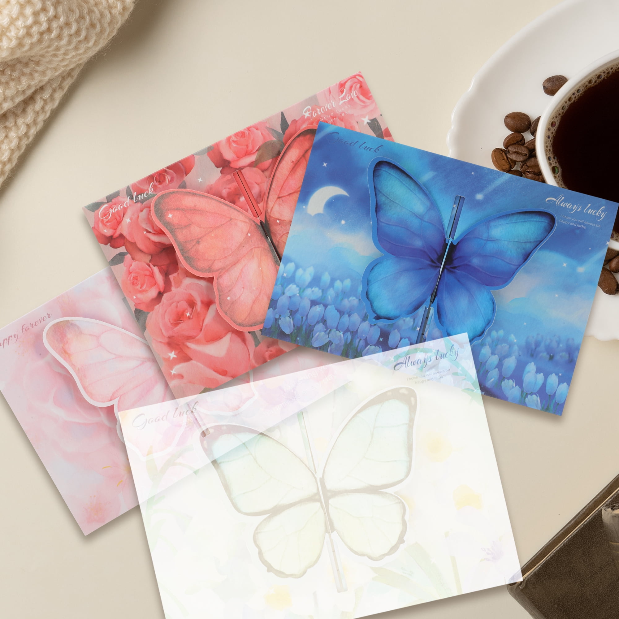 Unique Bargains 4 Pcs Greeting Cards with Butterfly Pattern for All Occasions Blue