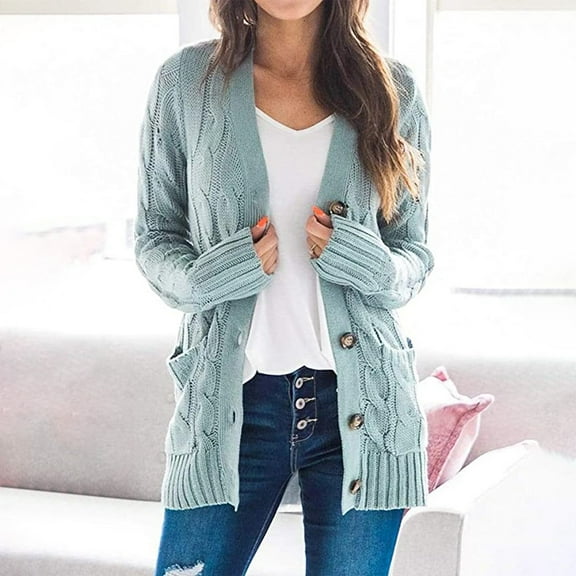 lcziwo 2024 Women's Cable Knit Sweater Button Down Knitwear Chunky Open Front Cardigan Outwear,Cardigan Sweaters for Women