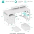 thumbnail image 3 of Lufeiya White Computer Desk with File Drawers Cabinet, 55 Inch Home Office Desk with Monitor Stand Shelves, Writing Study Gaming Desks with Led Lights and Power Outlets for Bedroom, White, 3 of 5