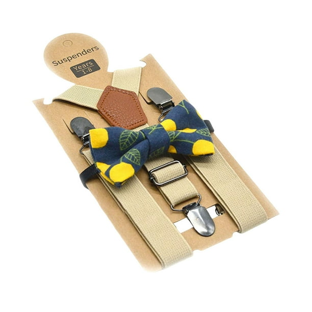 Conjunto de tirantes con lazo para niños, tirantes elásticos, espalda en Y, cómodos, 3 unidades Beige