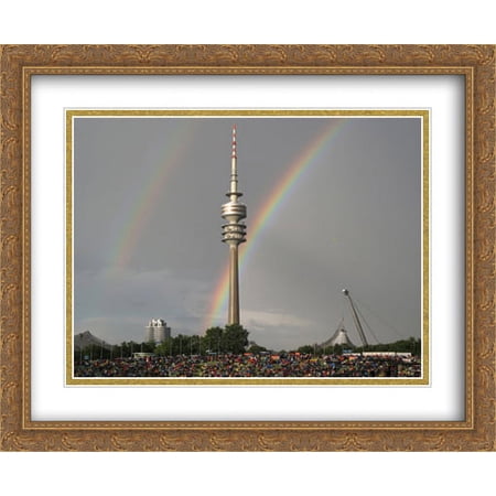 Olympic Stadium, Munich, Germany 2x Matted 34x28 Large Gold Ornate Framed Art Print by The Cityscape Art Print Series
