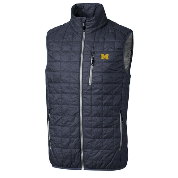 Men's Cutter & Buck Navy Michigan Wolverines Rainier Full-Zip Vest