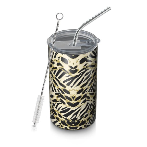 20oz Coffee Tumblers Zebra and Leopard Print Pattern Stainless Steel Vacuum Insulated Travel Tumbler Coffee Cups Mug with Lid and Straw with Cleaning Brush for Cold & Hot Drinks