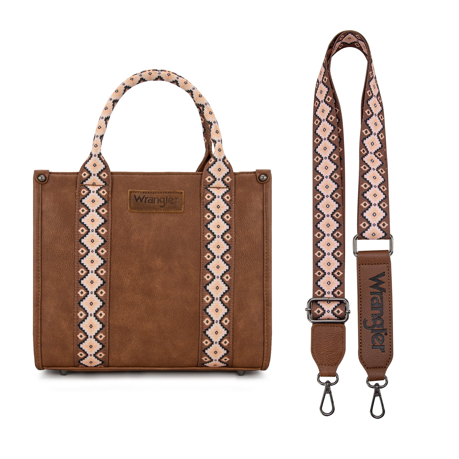 Wrangler Aztec Tote Bag for Women Boho Shoulder Purse, Cf-Dark brown