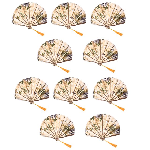 10X Tejido de Flores de Peonía de Estilo Clásico Abanico de Abanico de Danza de Bambú Beige