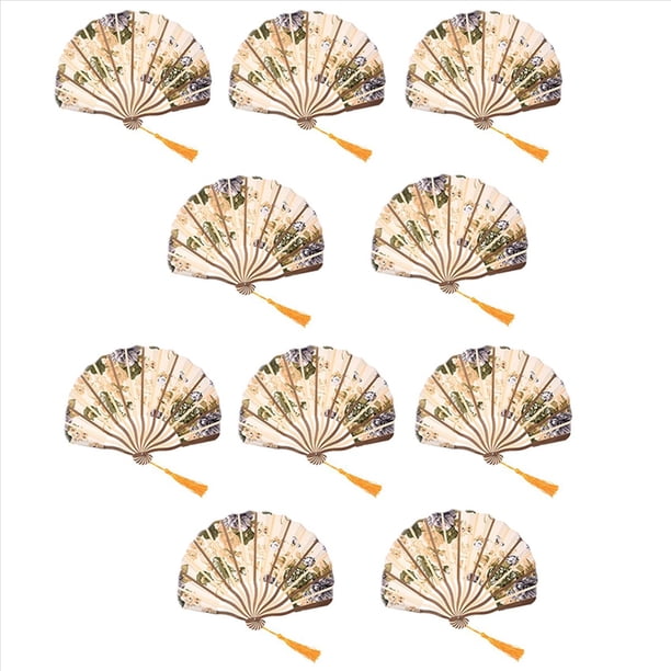 10X Tejido de Flores de Peonía de Estilo Clásico Abanico de Abanico de Danza de Bambú Beige