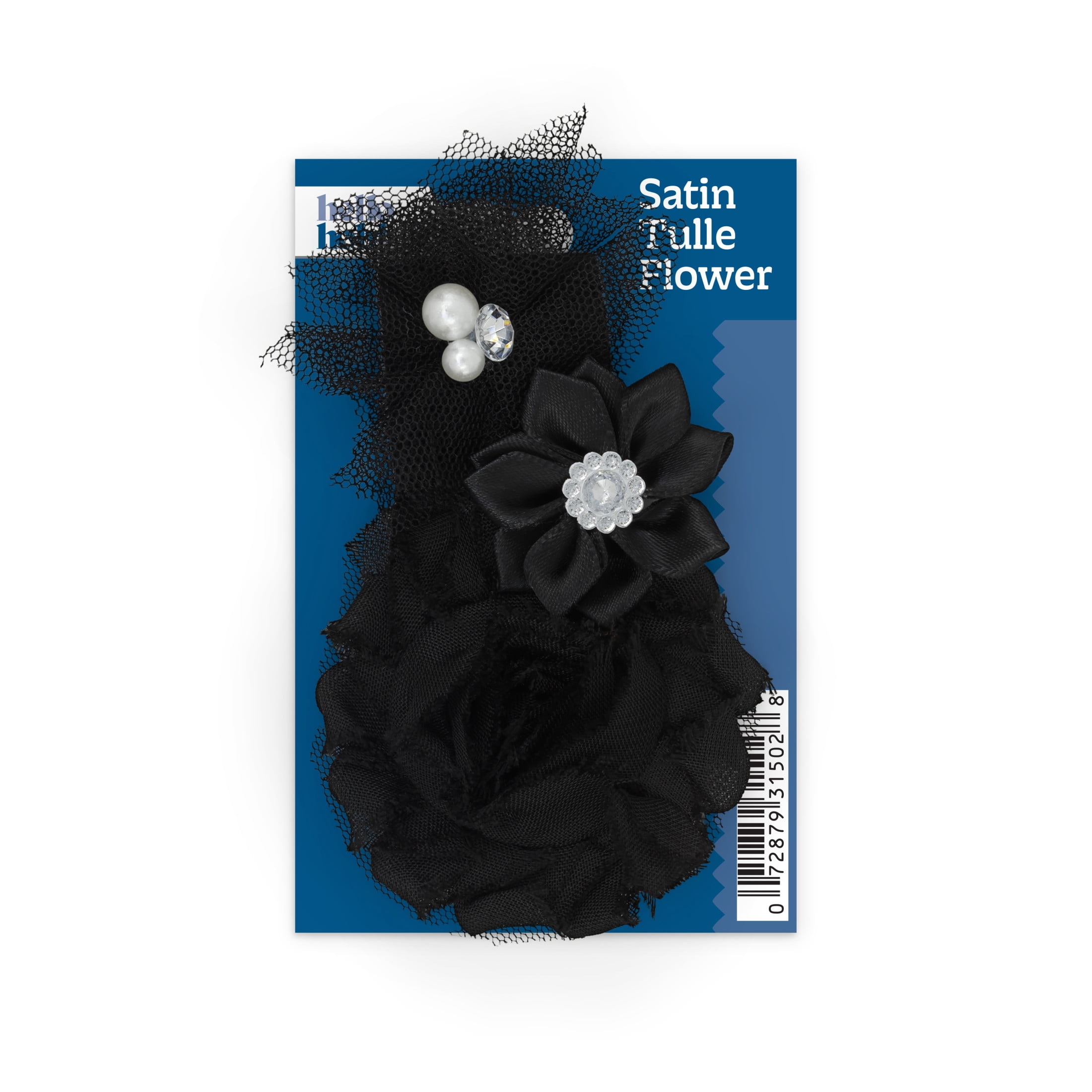 Hello Hobby Accessory Satin Flower with Tulle in Black, 1 Piece