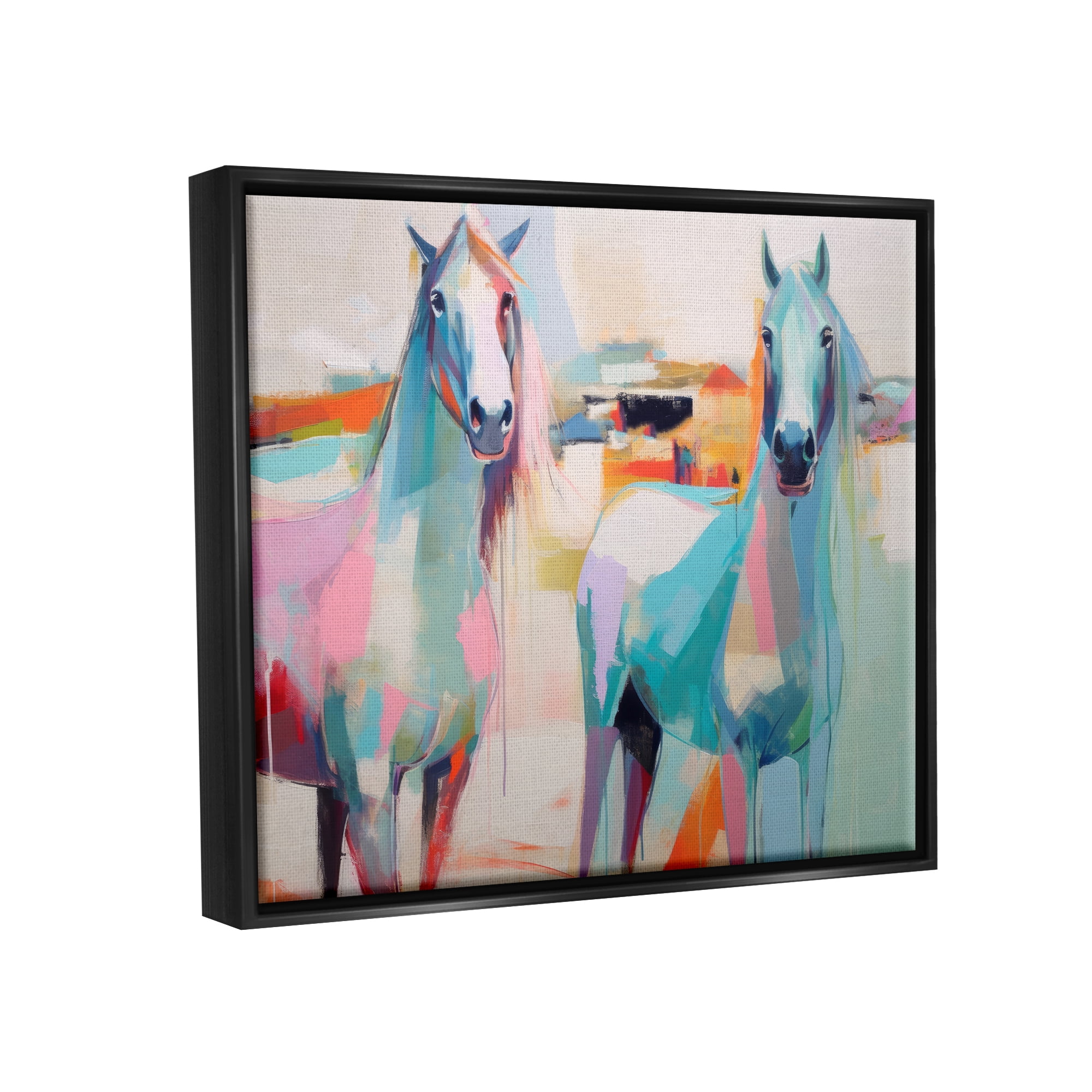 Stupell Industries Pastel Stallions Duo Animals & Insects Painting Black Floater Framed Canvas Art Print Wall Art, 21 x 17