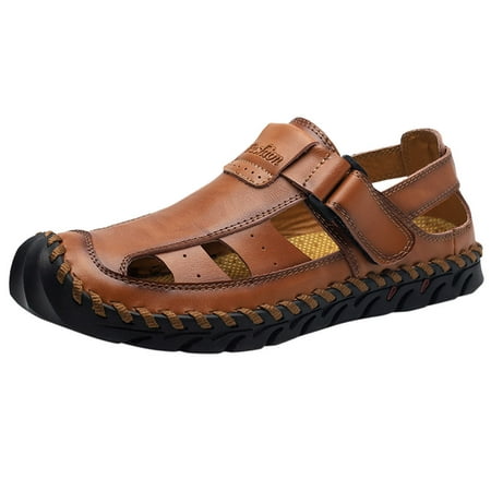 Men's Summer Casual Leather Sandals Breathable Tide Outdoor Beach Shoes ...