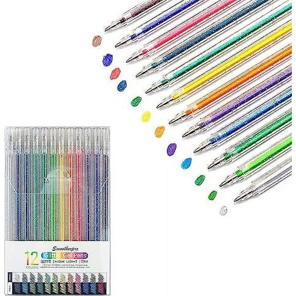 Zhuge Metallic Gel Pens Bold Glitter Colored Pen 12 Colors Adults Coloring Books, Making Cards, Journal, Crafting, Drawing, Diary, Smooth Long Lasting Writing