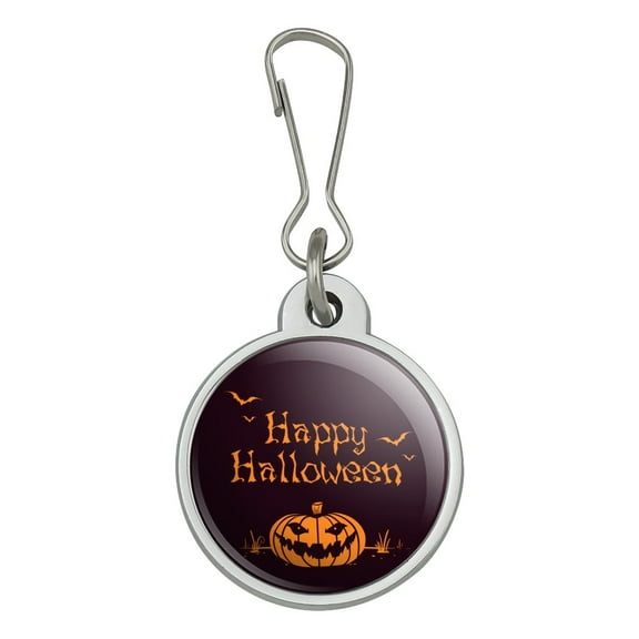 Happy Halloween Holiday Pumpkin Jack-o-lantern Bats Jacket Handbag Purse Luggage Backpack Zipper Pull Charm