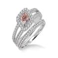 thumbnail image 2 of 2 Carat Morganite & Diamond Antique Bridal set Halo Ring in 14k White Gold affordable morganite and diamond engagement ring, 2 of 2