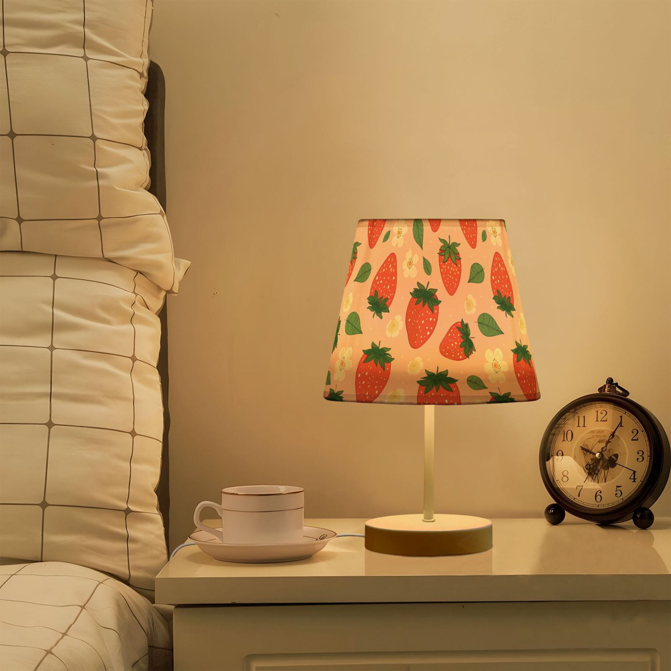 LED Desk Lamp Strawberry Leaves Fower Table Nightstand Lamps with 3 Color Temperatures for Home Bedroom Living Room Decor 6x11