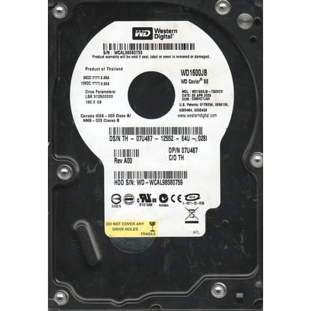 WD1600JB-75GVC0, DCM DSBHCTJAH, Western Digital 160GB IDE 3.5 Hard Drive